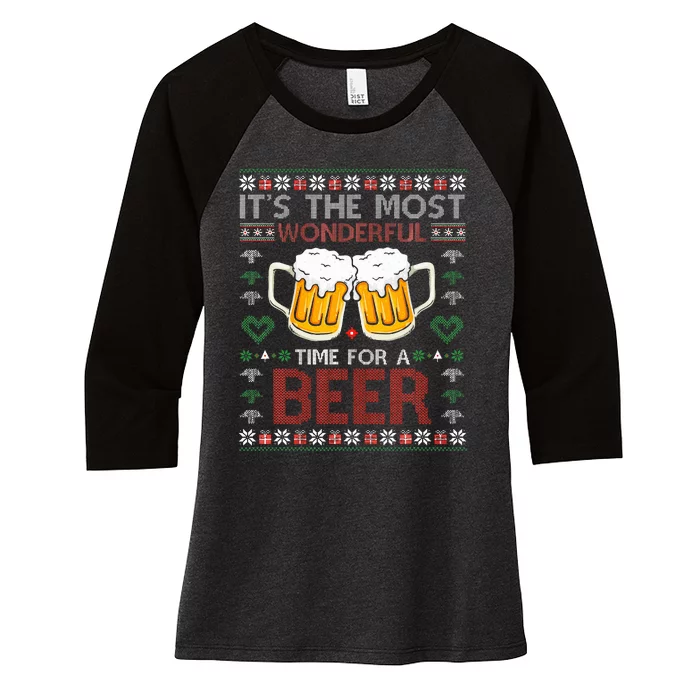 It's The Most Wonderful Time For A Beer Santa Hat Christmas Women's Tri-Blend 3/4-Sleeve Raglan Shirt