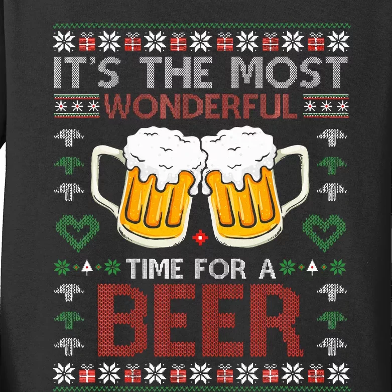 It's The Most Wonderful Time For A Beer Santa Hat Christmas Kids Long Sleeve Shirt