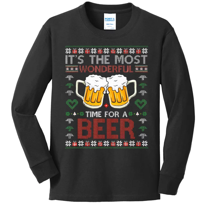 It's The Most Wonderful Time For A Beer Santa Hat Christmas Kids Long Sleeve Shirt