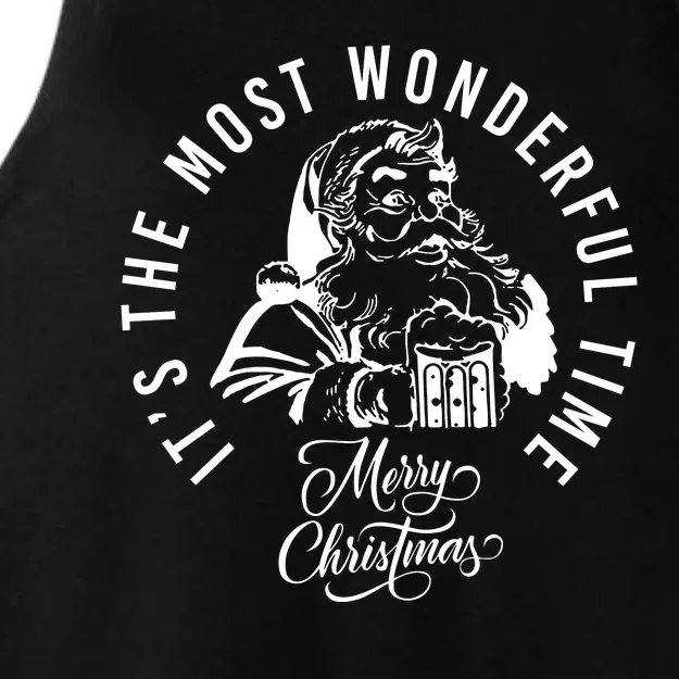 It's The Most Wonderful Time Santa Drinking Beer Christmas Ladies Tri-Blend Wicking Tank