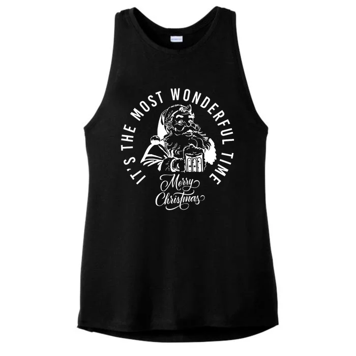 It's The Most Wonderful Time Santa Drinking Beer Christmas Ladies Tri-Blend Wicking Tank