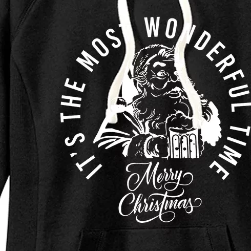 It's The Most Wonderful Time Santa Drinking Beer Christmas Women's Fleece Hoodie