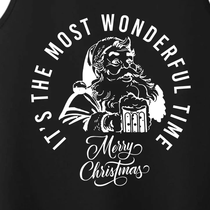 It's The Most Wonderful Time Santa Drinking Beer Christmas Performance Tank