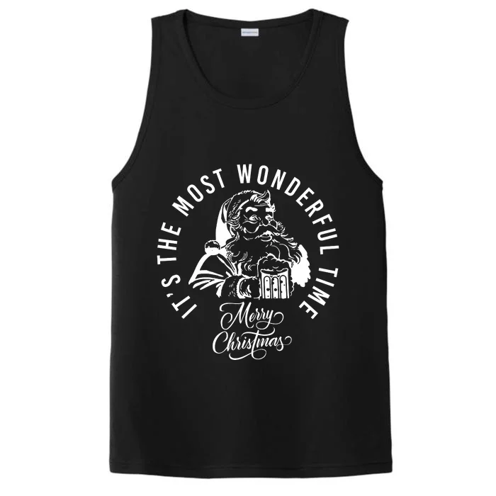 It's The Most Wonderful Time Santa Drinking Beer Christmas Performance Tank