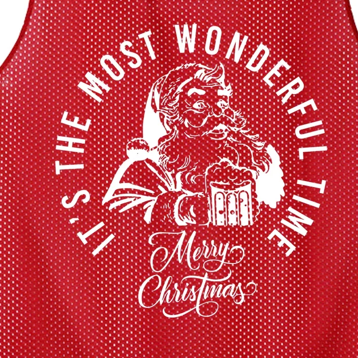 It's The Most Wonderful Time Santa Drinking Beer Christmas Mesh Reversible Basketball Jersey Tank