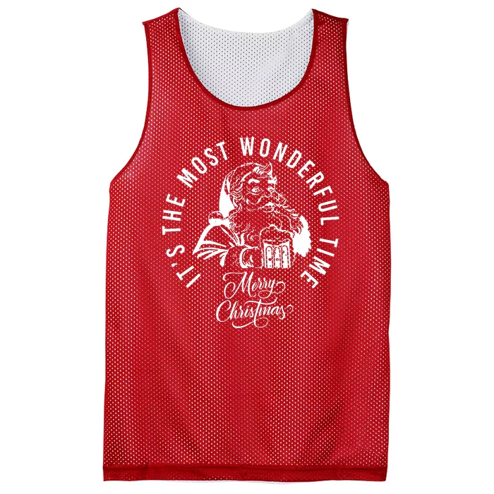 It's The Most Wonderful Time Santa Drinking Beer Christmas Mesh Reversible Basketball Jersey Tank