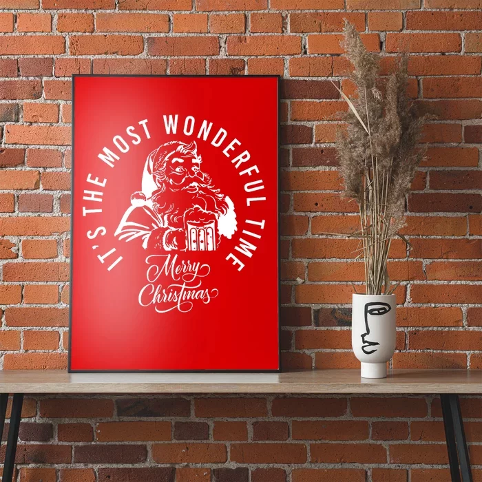 It's The Most Wonderful Time Santa Drinking Beer Christmas Poster