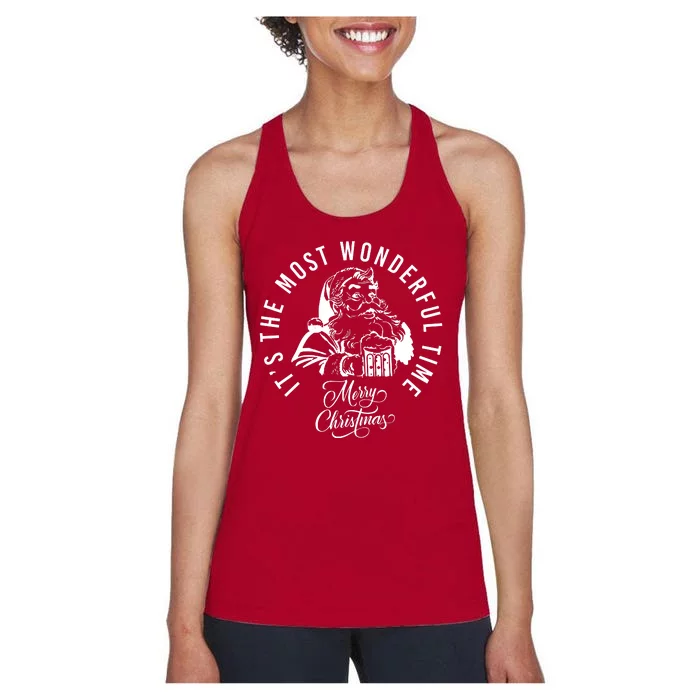 It's The Most Wonderful Time Santa Drinking Beer Christmas Women's Racerback Tank