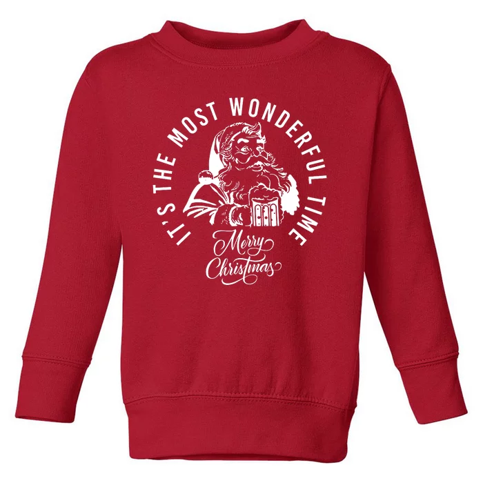 It's The Most Wonderful Time Santa Drinking Beer Christmas Toddler Sweatshirt