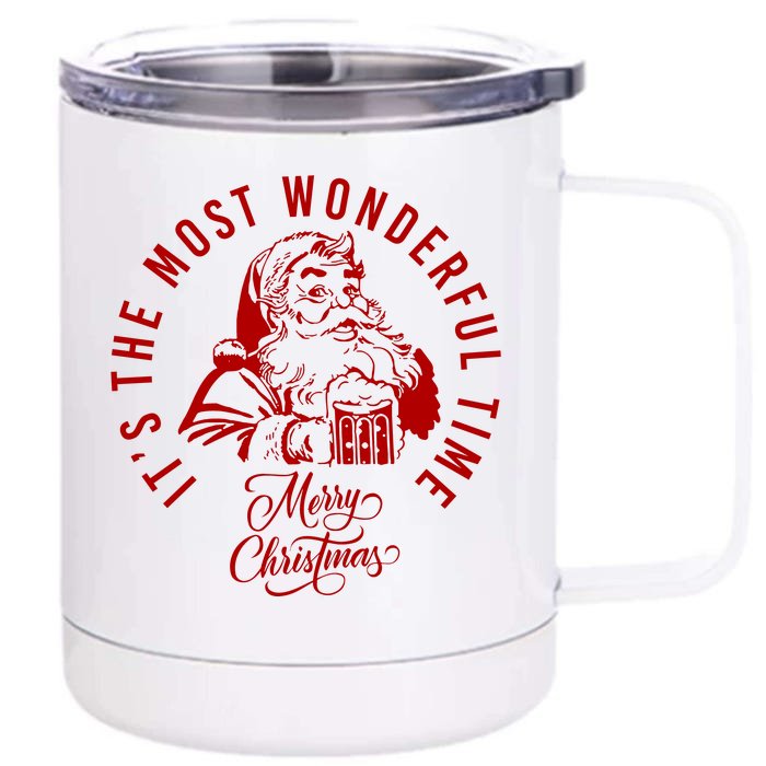 It's The Most Wonderful Time Santa Drinking Beer Christmas Front & Back 12oz Stainless Steel Tumbler Cup