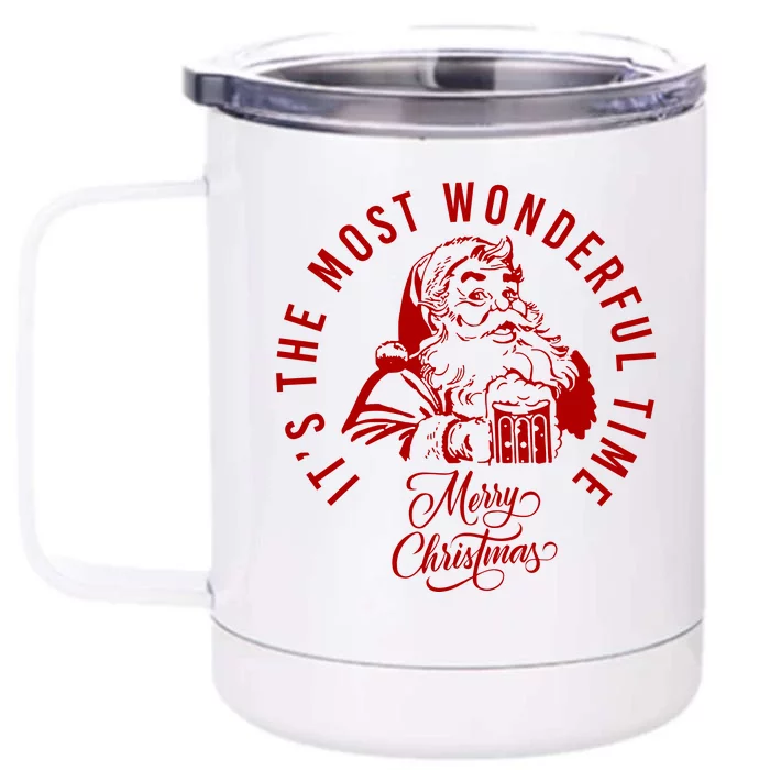 It's The Most Wonderful Time Santa Drinking Beer Christmas Front & Back 12oz Stainless Steel Tumbler Cup