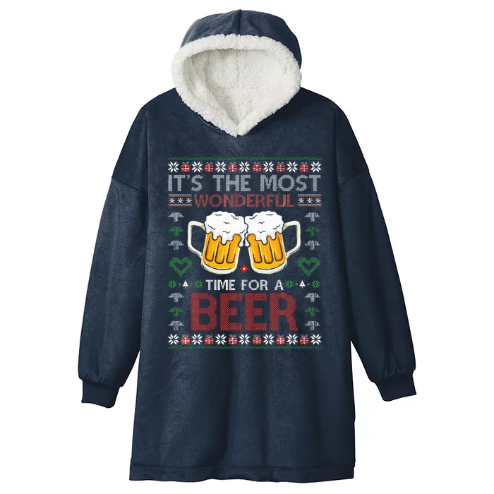 It's The Most Wonderful Time For A Beer Santa Hat Christmas Hooded Wearable Blanket