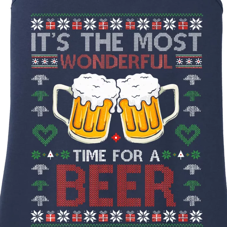 It's The Most Wonderful Time For A Beer Santa Hat Christmas Ladies Essential Tank