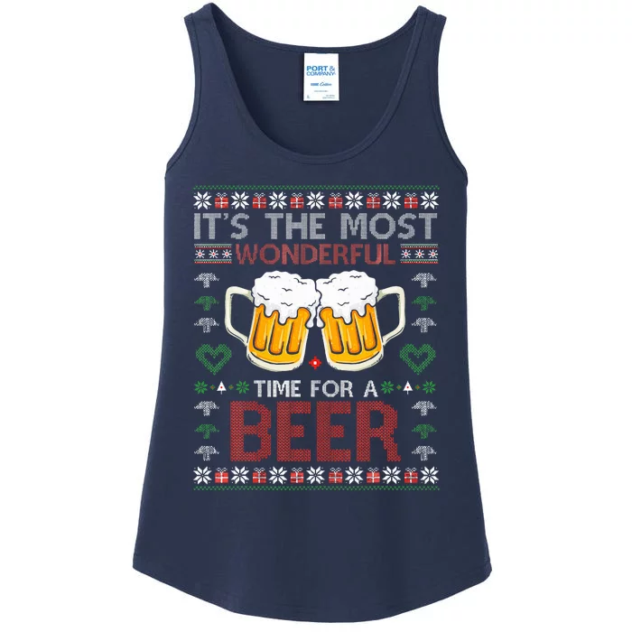 It's The Most Wonderful Time For A Beer Santa Hat Christmas Ladies Essential Tank