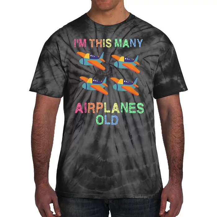 Im This Many Airplanes Old 4 Year Birthday Idea Tie-Dye T-Shirt