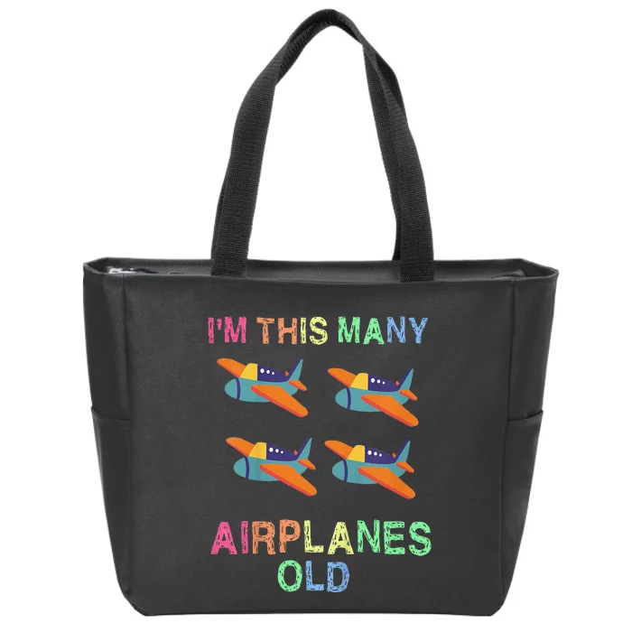 Im This Many Airplanes Old 4 Year Birthday Idea Zip Tote Bag