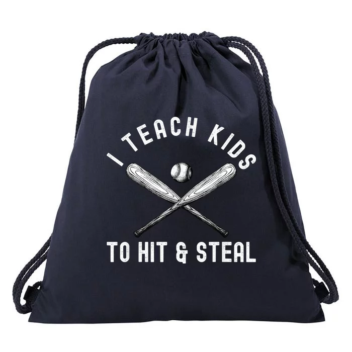 I Teach My To Hit And Steal Funny Baseball Dad Drawstring Bag