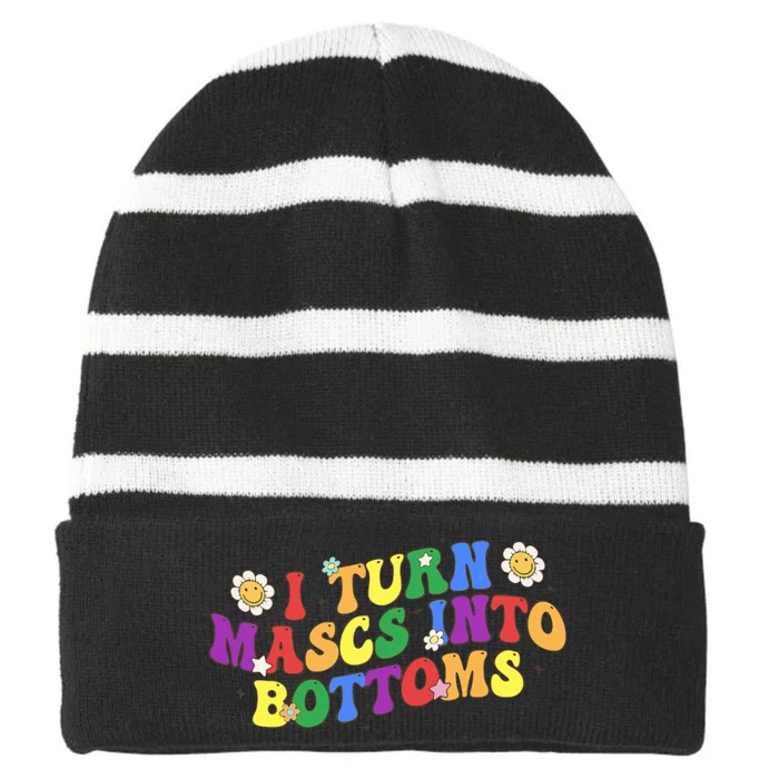 I Turn Masks Into Bottoms Striped Beanie with Solid Band