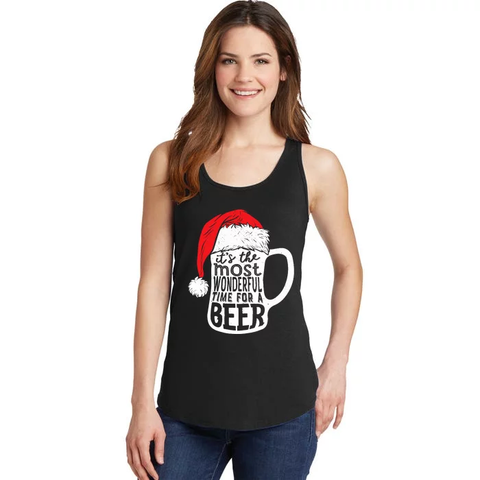 ItS The Most Wonderful Time For A Beer Christmas Santa Hat Ladies Essential Tank