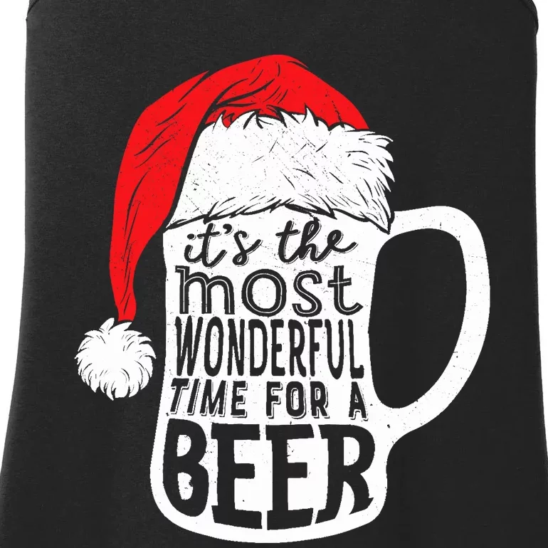 ItS The Most Wonderful Time For A Beer Christmas Santa Hat Ladies Essential Tank