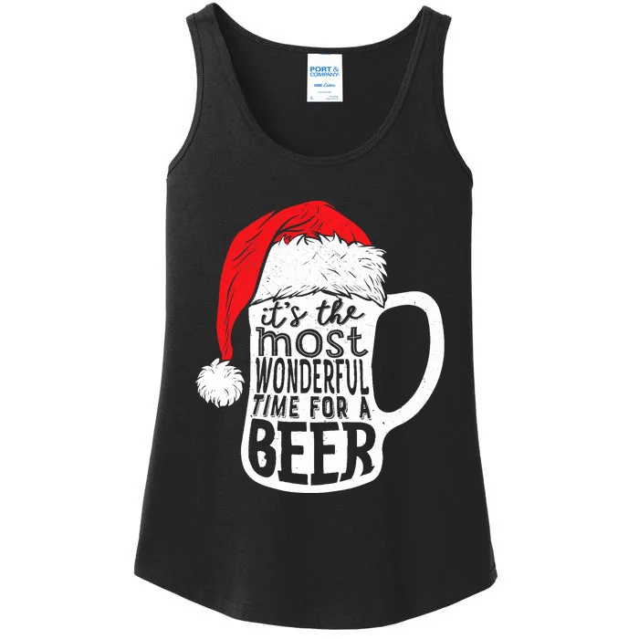 ItS The Most Wonderful Time For A Beer Christmas Santa Hat Ladies Essential Tank