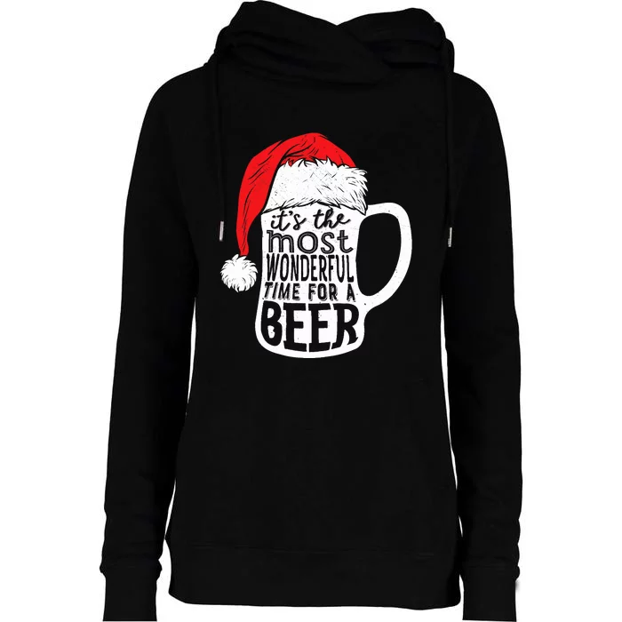 ItS The Most Wonderful Time For A Beer Christmas Santa Hat Womens Funnel Neck Pullover Hood