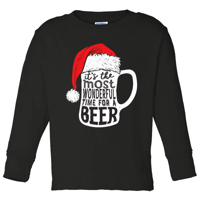 ItS The Most Wonderful Time For A Beer Christmas Santa Hat Toddler Long Sleeve Shirt