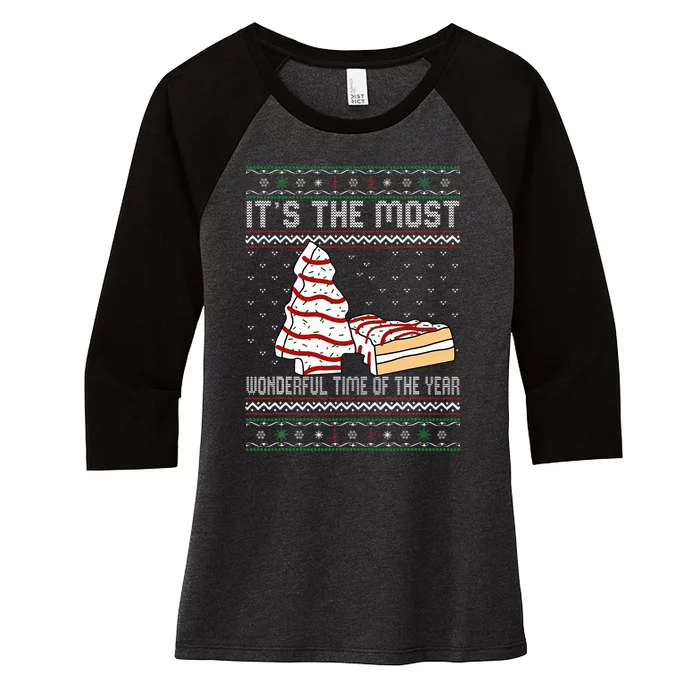 Its The Most Wonderful Time Of The Year Christmas Tree Cake Women's Tri-Blend 3/4-Sleeve Raglan Shirt