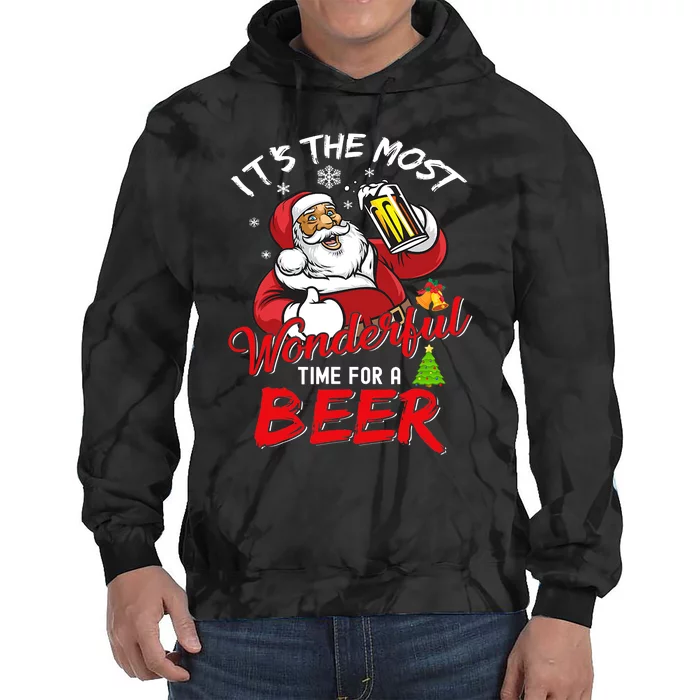 It's The Most Wonderful Time For A Beer Christmas Santa Claus Drinking Beer Tie Dye Hoodie