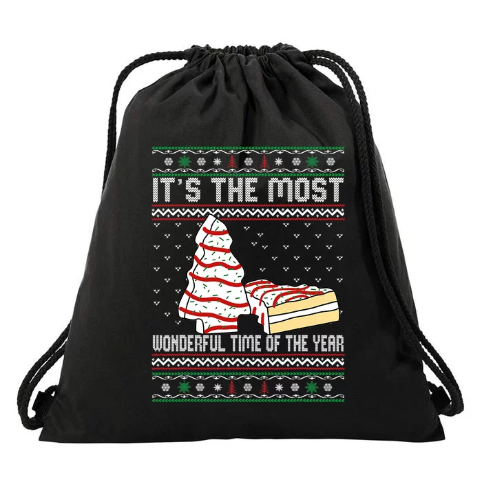 Its The Most Wonderful Time Of The Year Christmas tree cake Drawstring Bag