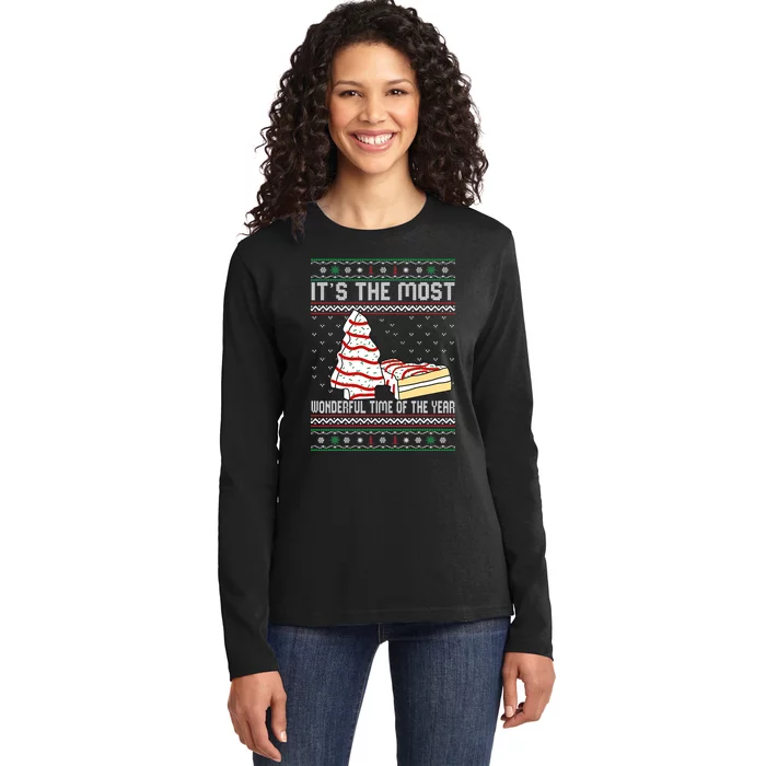 Its The Most Wonderful Time Of The Year Christmas tree cake Ladies Long Sleeve Shirt