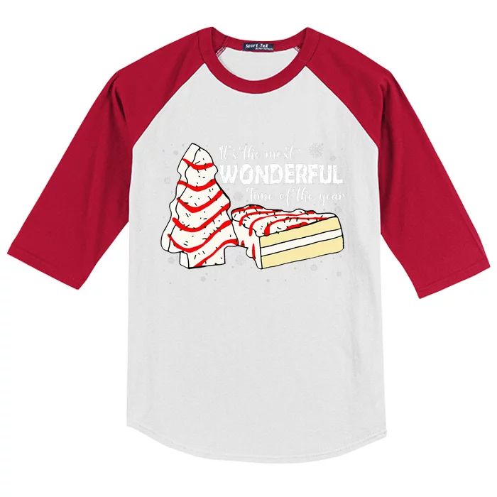 ItS The Most Wonderful Time Of The Year Tree Cakes Xmas Kids Colorblock Raglan Jersey