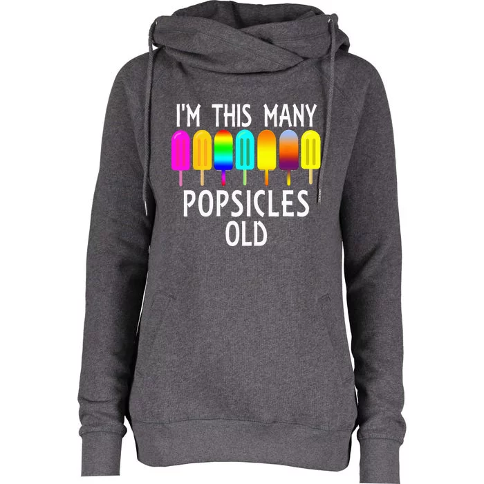 Im This Many Popsicles Old Funny 7th Birthday Popsicle Womens Funnel Neck Pullover Hood