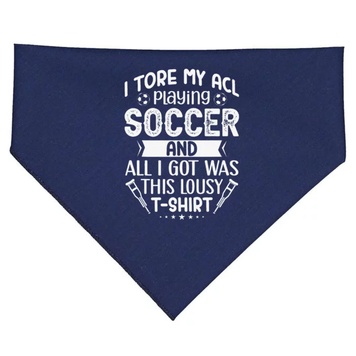 I Tore My Acl Playing Soccer Funny Acl Knee Surgery Recovery USA-Made Doggie Bandana