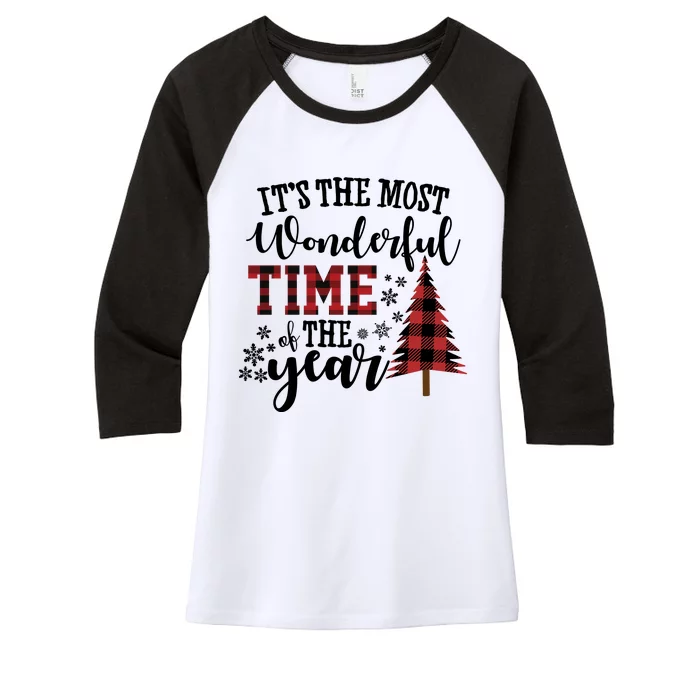 It's The Most Wonderful Time Of The Year Christmas Tree Holiday Women's Tri-Blend 3/4-Sleeve Raglan Shirt