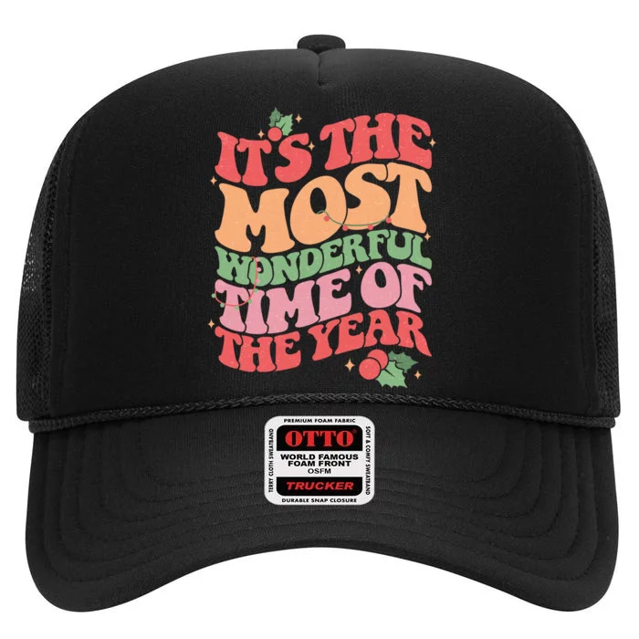 Its The Most Wonderful Time Of The Year Christmas Groovy High Crown Mesh Trucker Hat