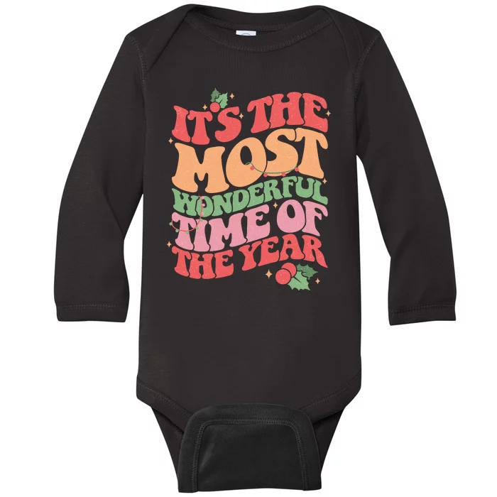 Its The Most Wonderful Time Of The Year Christmas Groovy Baby Long Sleeve Bodysuit