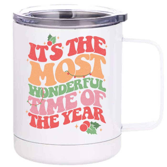 Its The Most Wonderful Time Of The Year Christmas Groovy Front & Back 12oz Stainless Steel Tumbler Cup