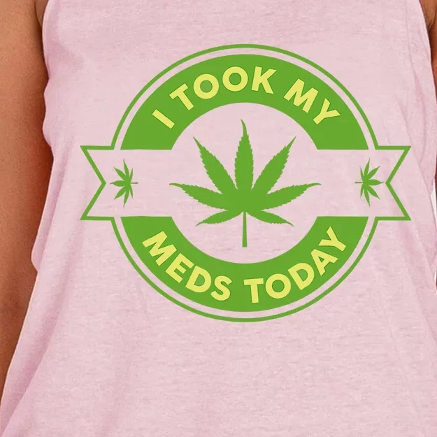 I Took My Meds Today Marijuana Weed Lover Cannabis Funny 420 Women's Knotted Racerback Tank