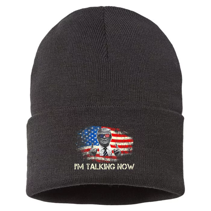 IM Talking Now Donald Trump American Flag Sustainable Knit Beanie