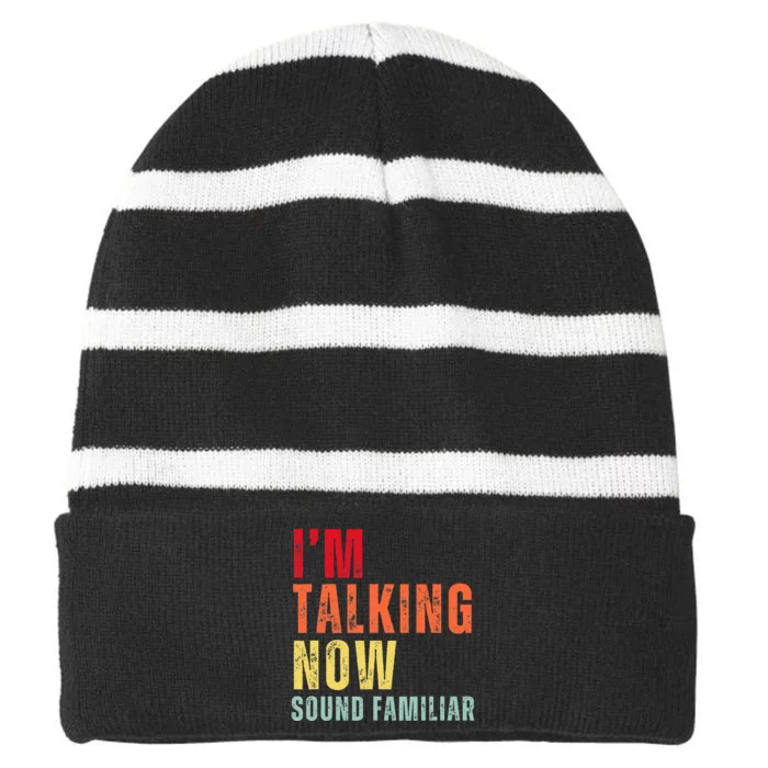 IM Talking Now. Sound Familiar Striped Beanie with Solid Band