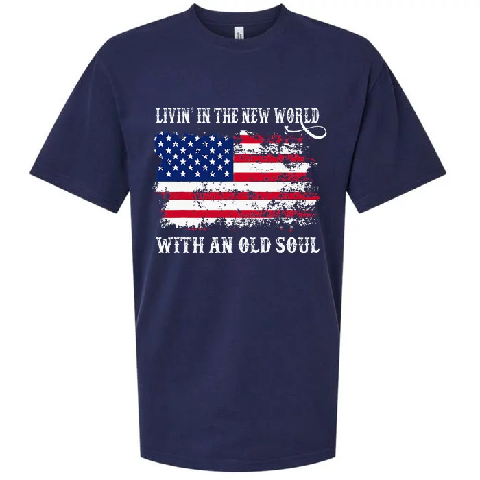 In The New World With An Old Soul America Flag Sueded Cloud Jersey T-Shirt