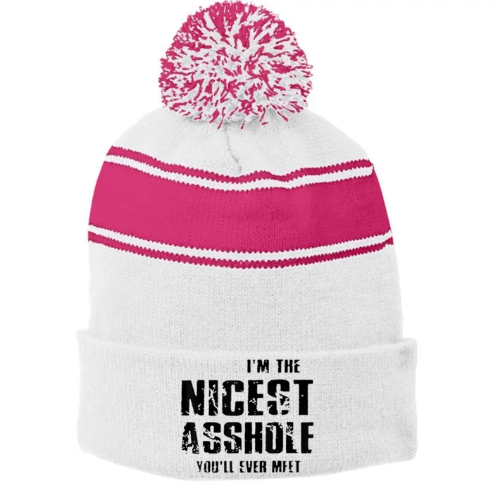 Im The Nicest Asshole Youll Ever Meet Stripe Pom Pom Beanie