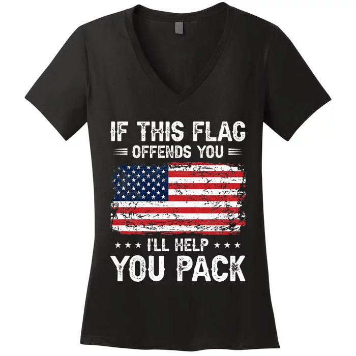 If This Offends You Ill Help You Pack USA American Flag Women's V-Neck T-Shirt