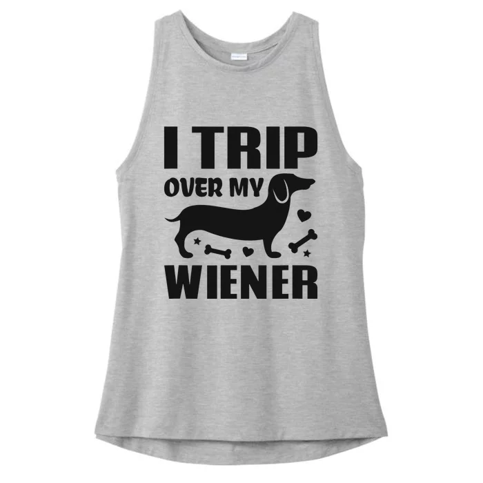 I Trip Over My Wiener Best friend Dog Lover Dachshund Ladies Tri-Blend Wicking Tank