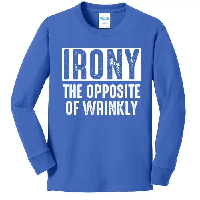 Irony The Opposite Of Wrinkly Dad Pun Grammar Rules Fan Gift Kids Long Sleeve Shirt