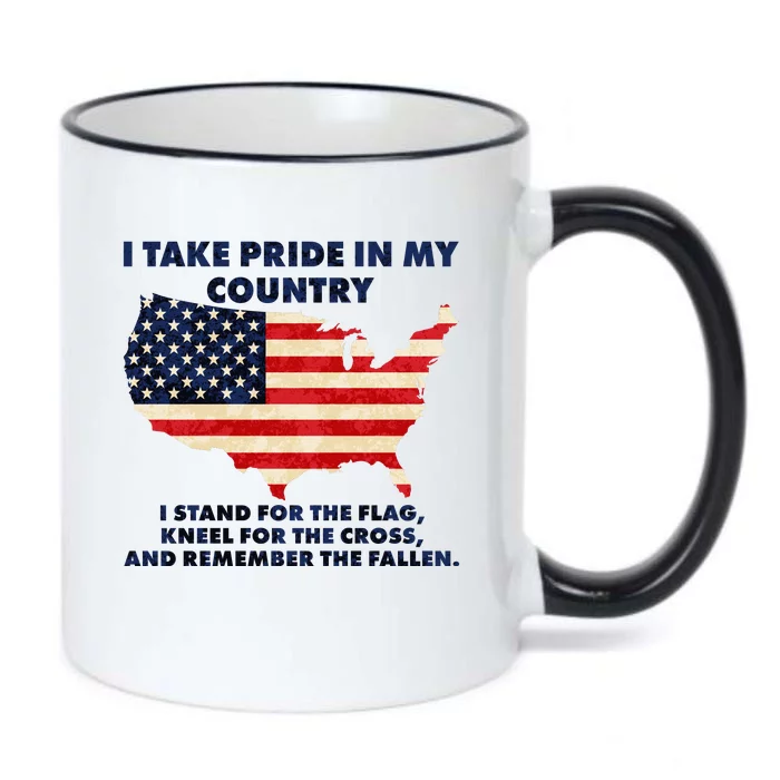 I Take Pride In My Country Distressed USA American Flag Map Black Color Changing Mug