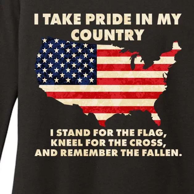 I Take Pride In My Country Distressed USA American Flag Map Womens CVC Long Sleeve Shirt