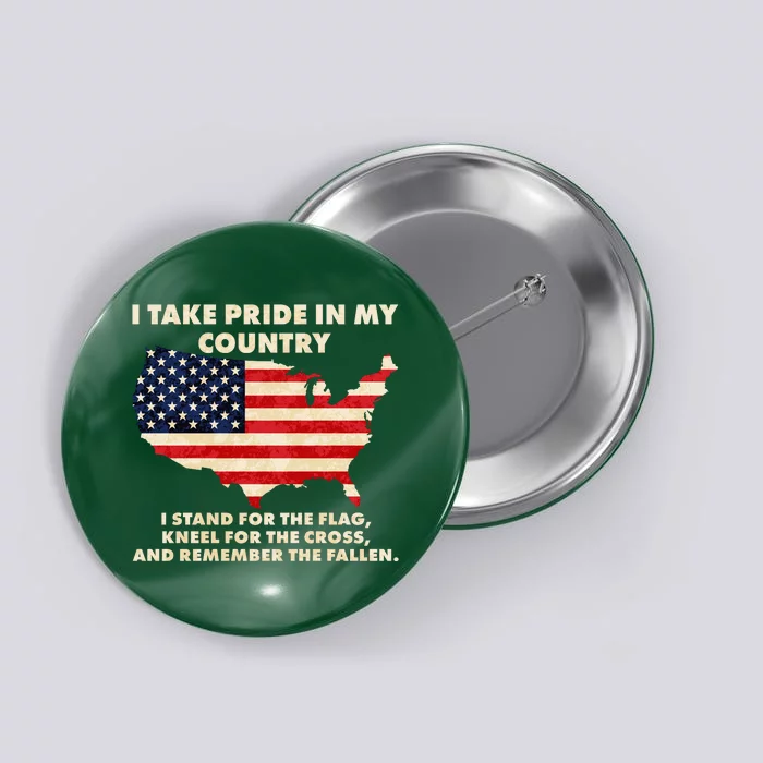 I Take Pride In My Country Distressed USA American Flag Map Button