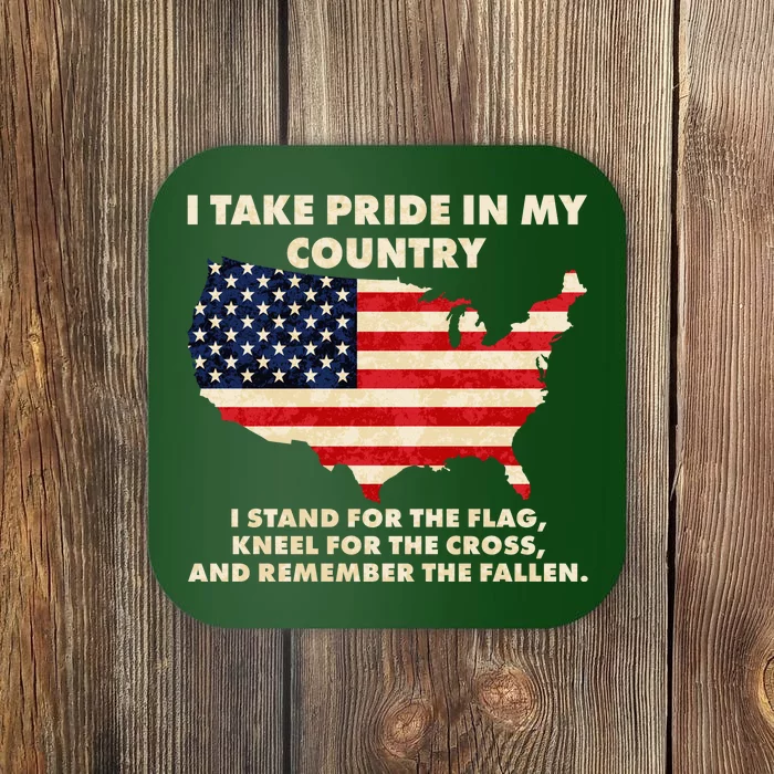 I Take Pride In My Country Distressed USA American Flag Map Coaster